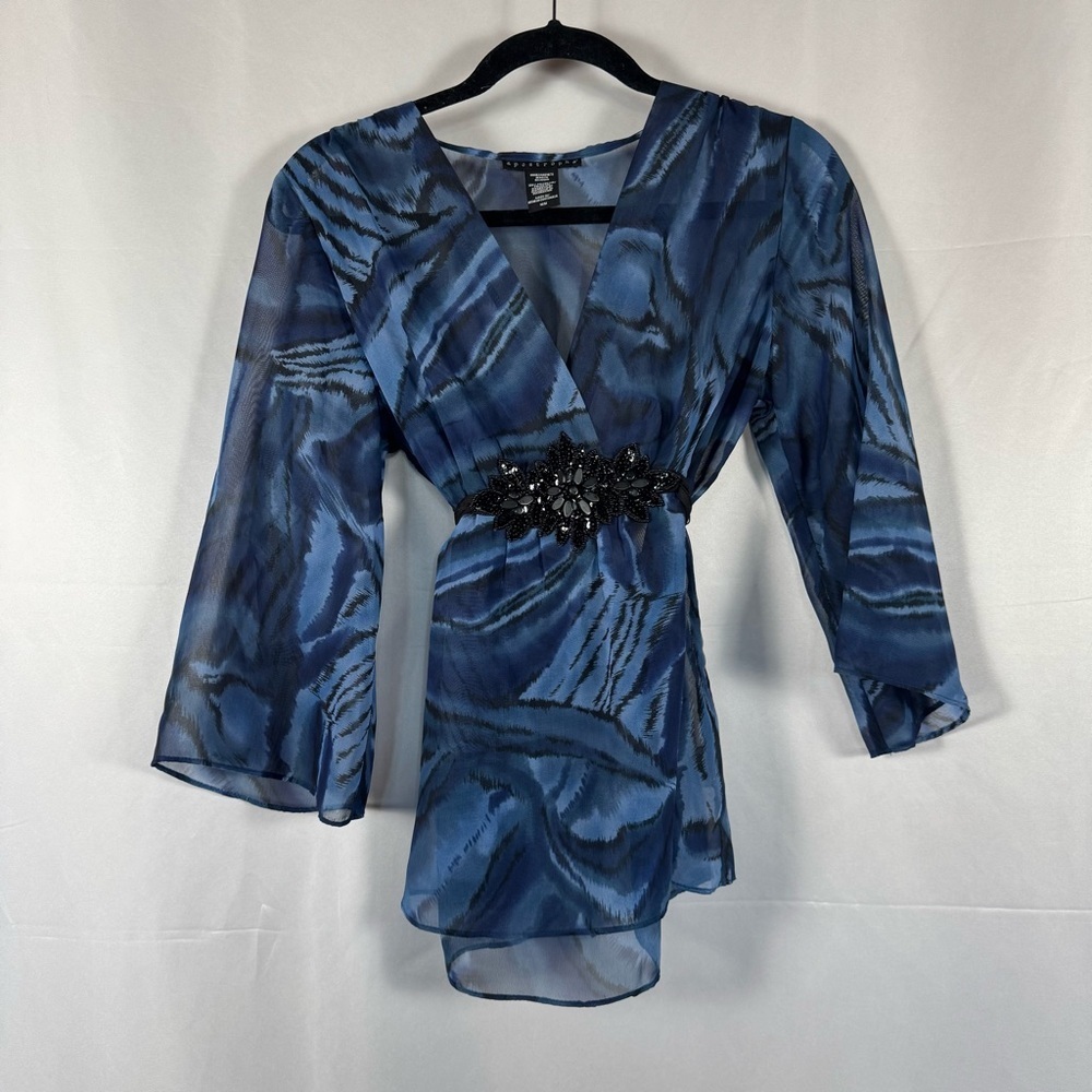 Apostrophe Babydoll Top Beaded Y2K‎ 90's Sheer Tie Waist Fairy Whimsigoth Med